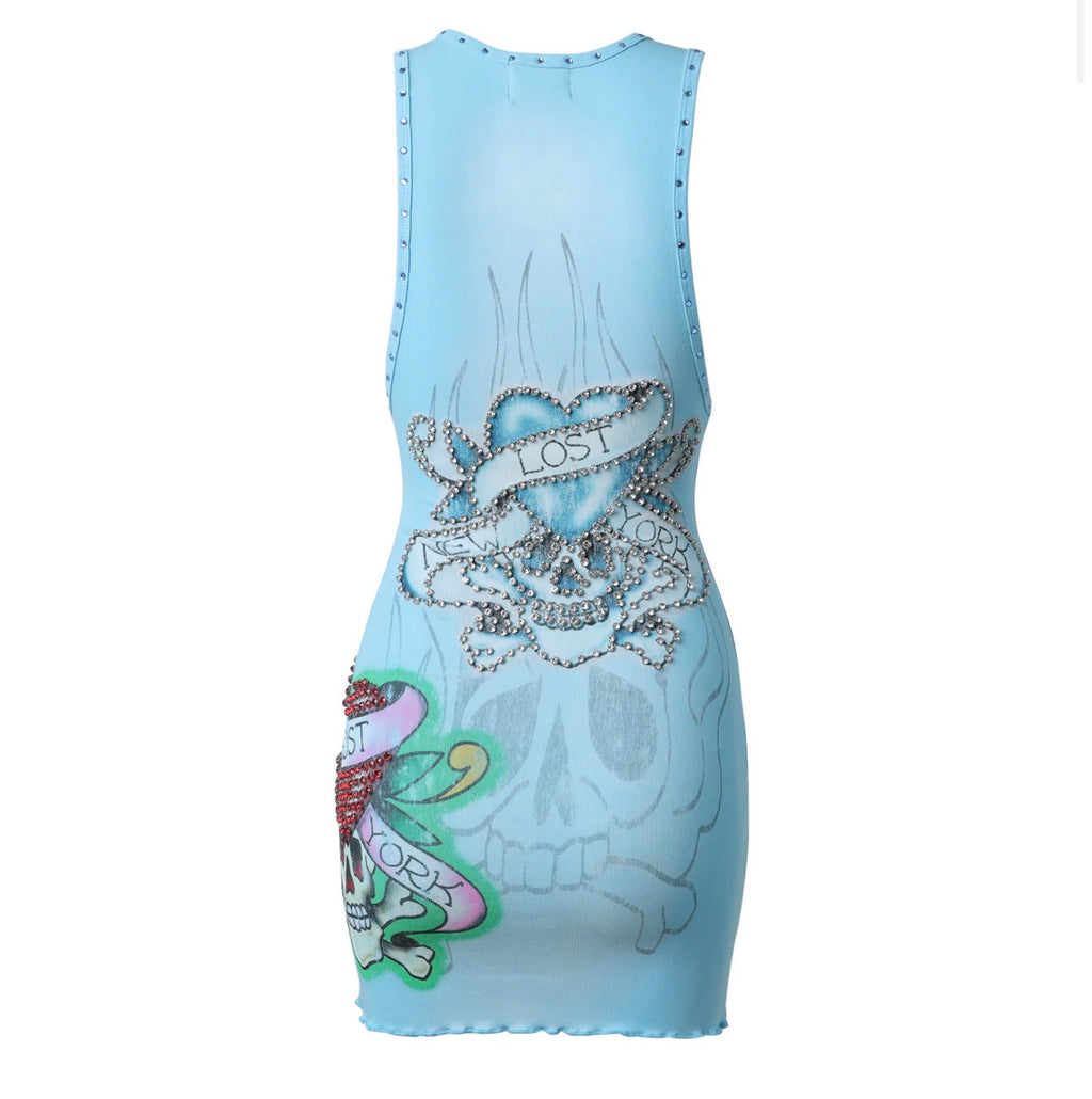 Lost intricacy “ink n Bones” (Light Blue) Dress