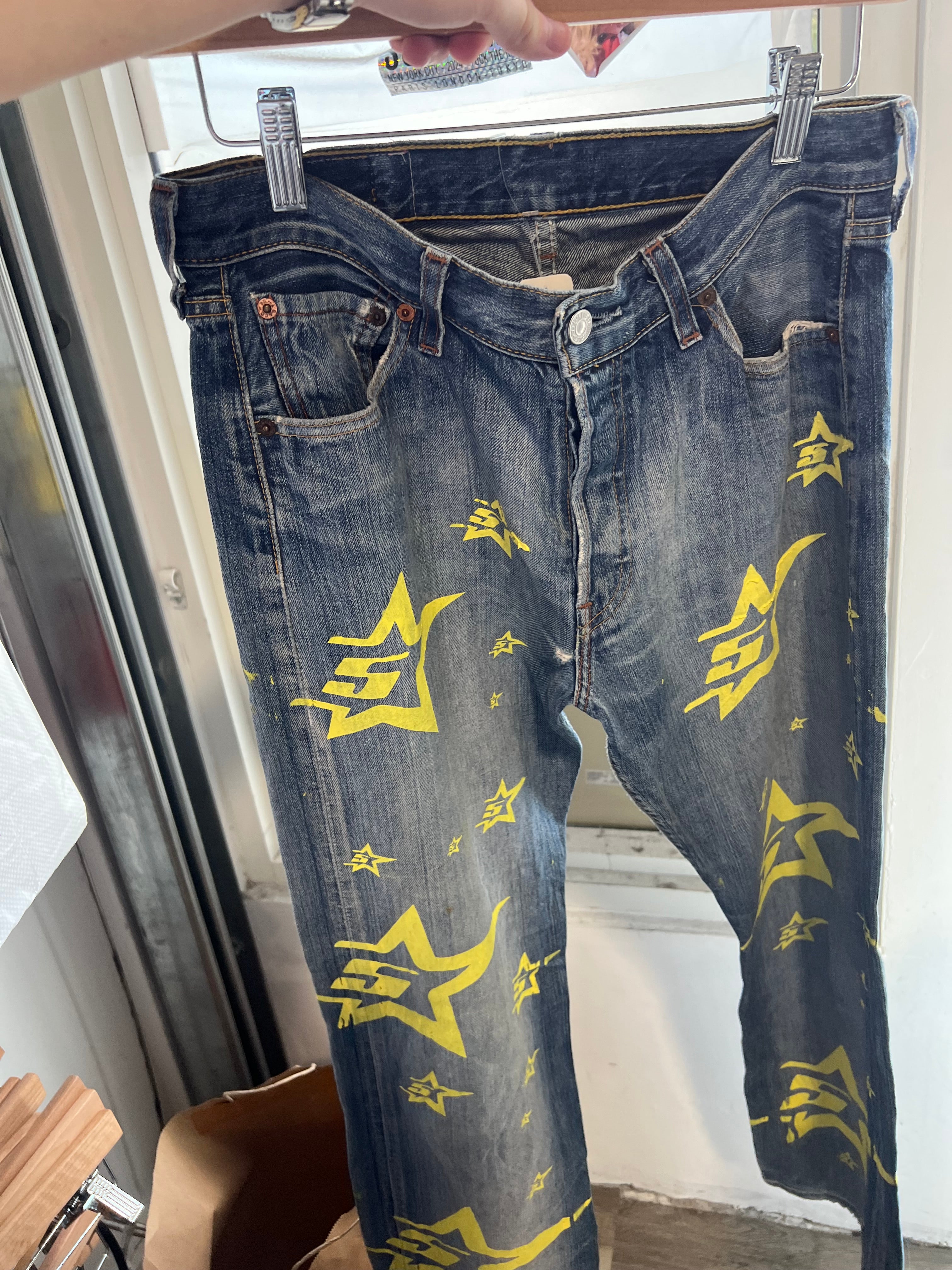 Spider jeans all over logo light blue yellow