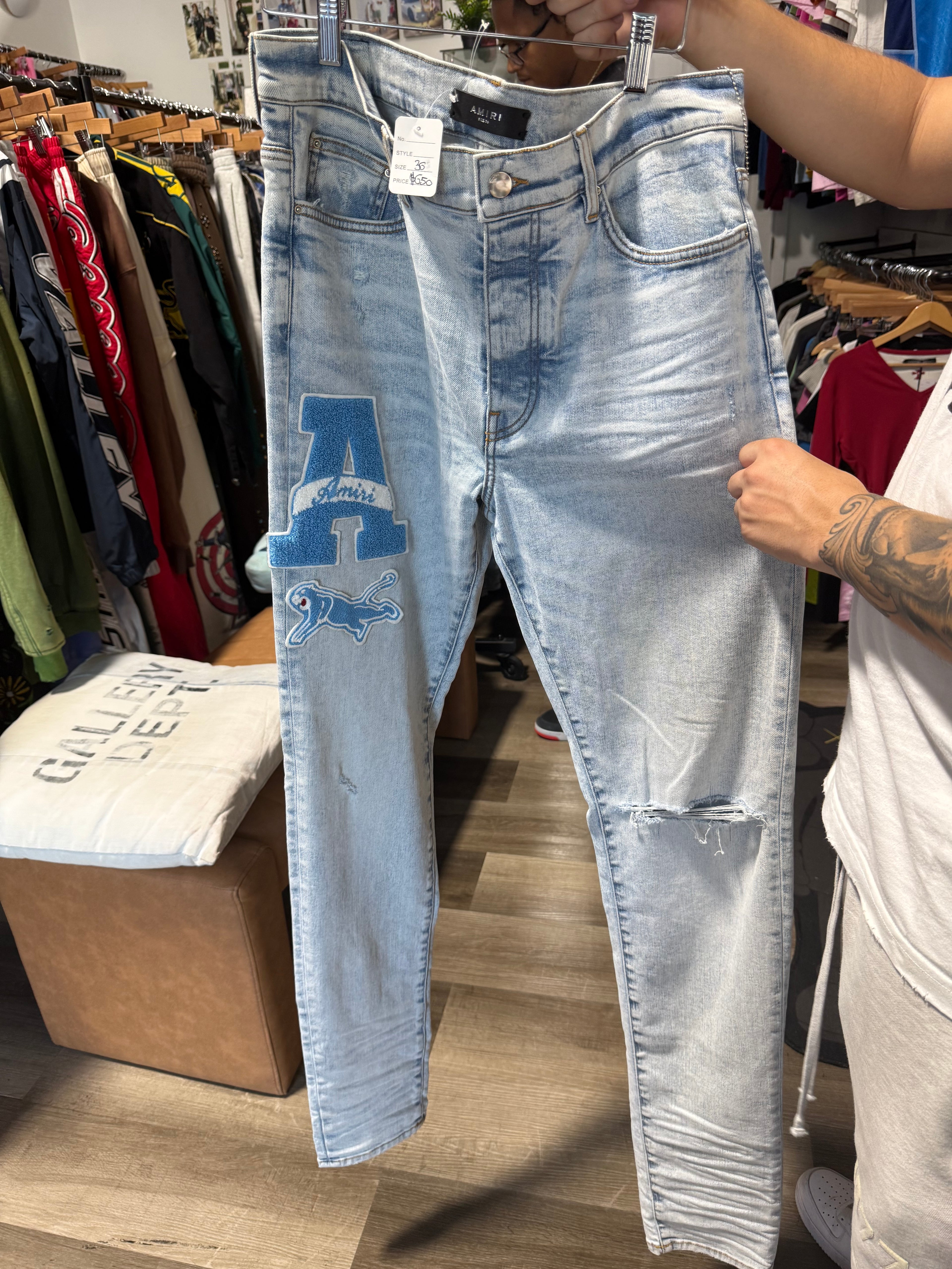 Amiri jeans big A logo light blue