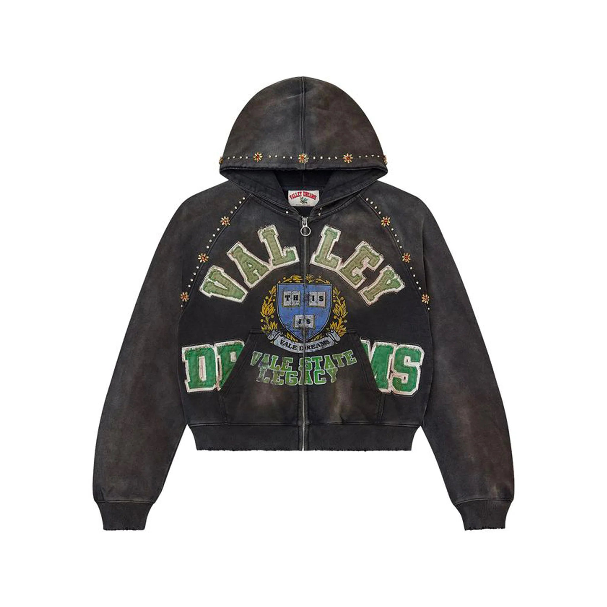 Vale Gem Zip Up Hoodie Black/Green