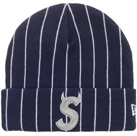 Supreme S logo Navy/White Stripe Beanie