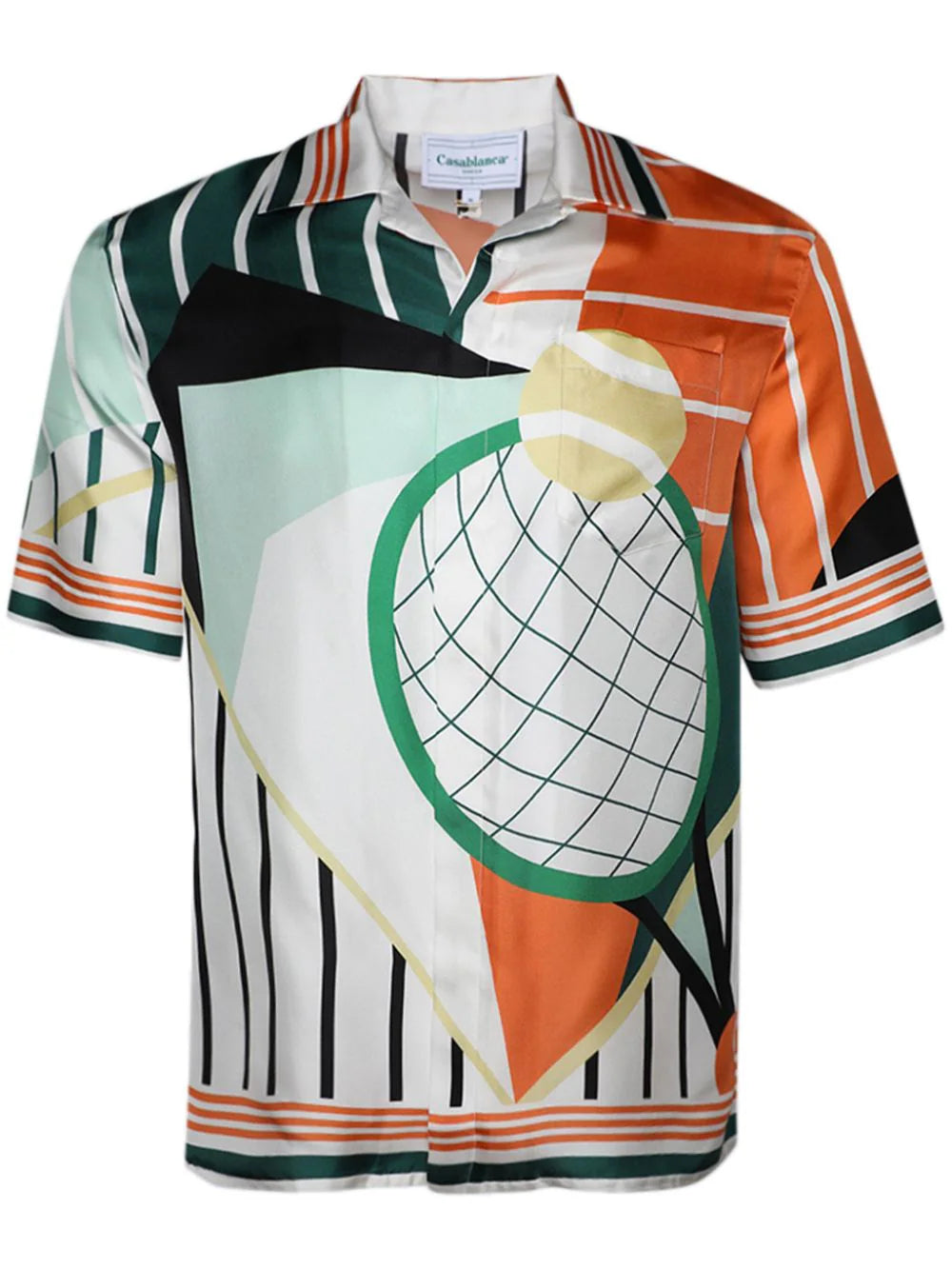 Casablanca “Court Abstrait” Silk Tee (Green/White/Orange)