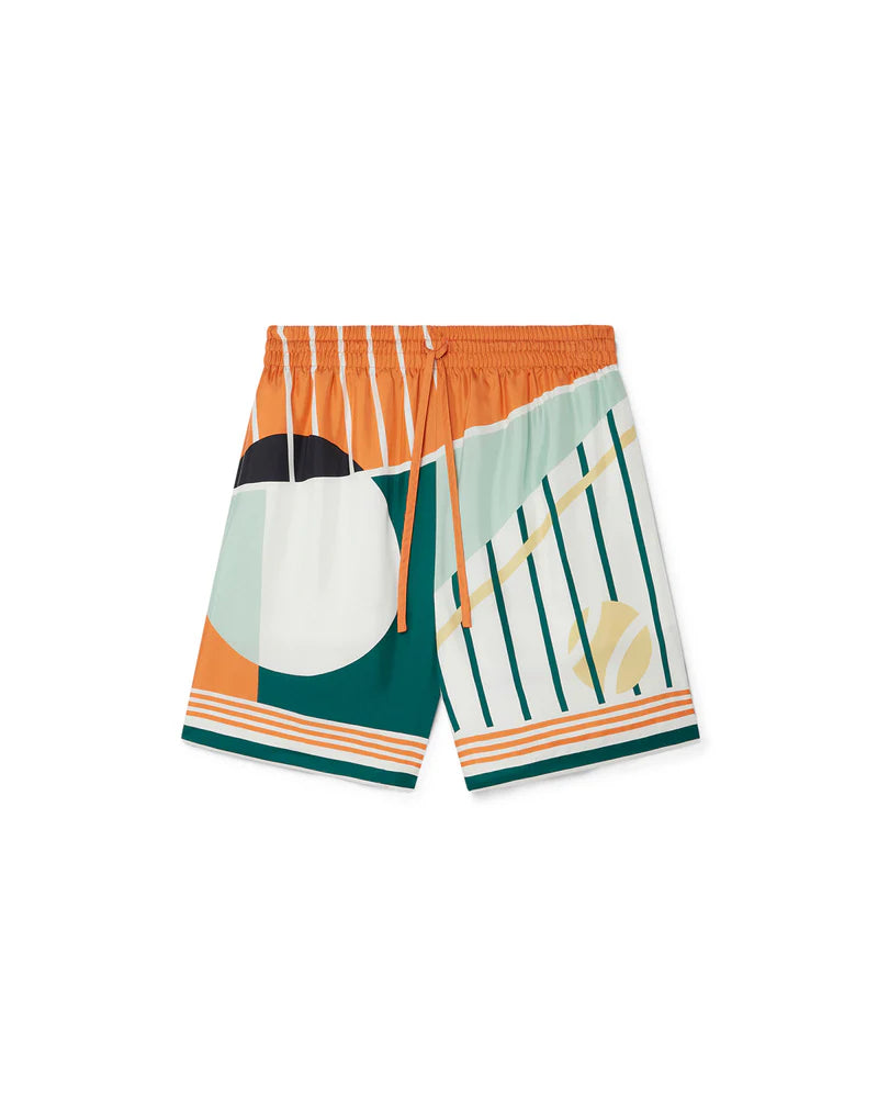 Casablanca “Court Abstrait” Silk Shorts (White/Green/Orange)
