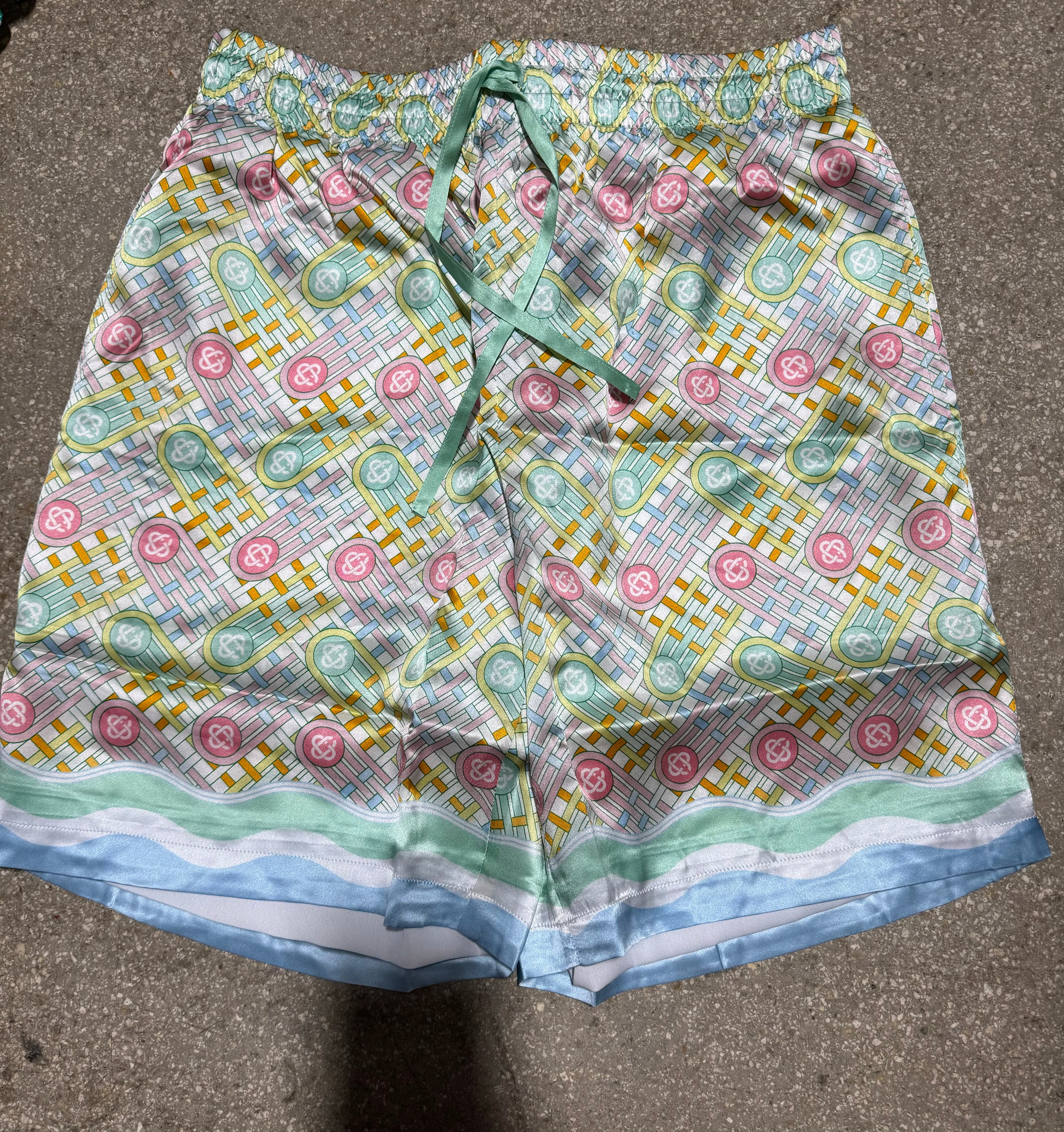 Casablanca Ping Pong Silk Shorts (Green/White)