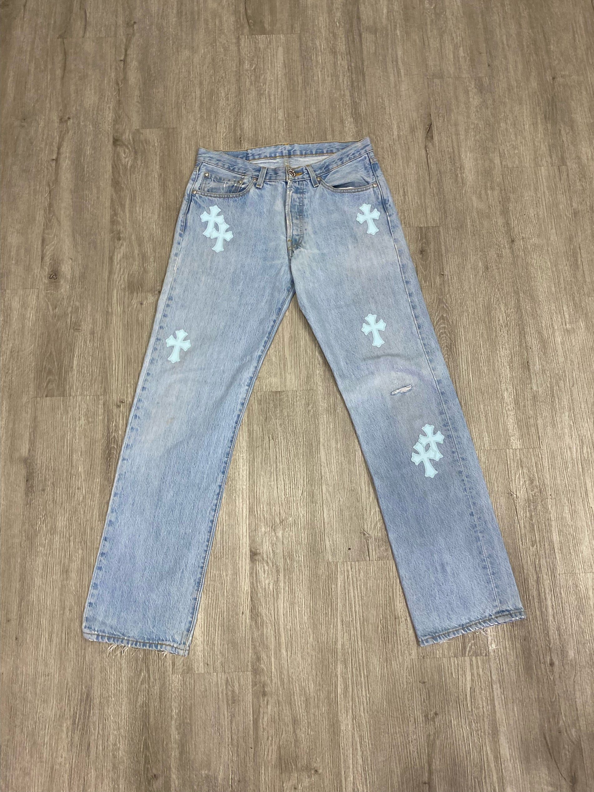 Chrome Hearts Jeans light blue crosses