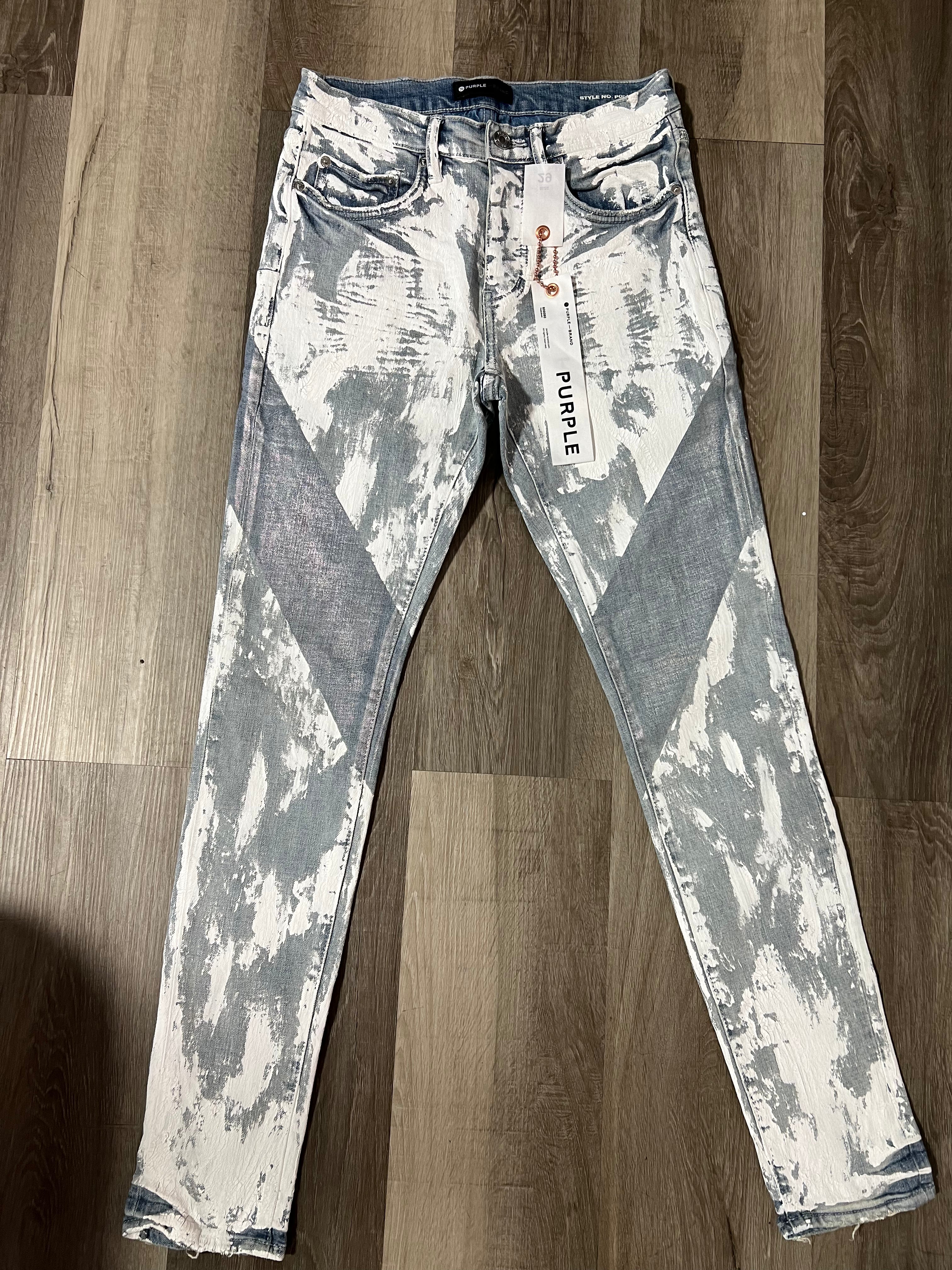Purple Jeans light blue/ white paint