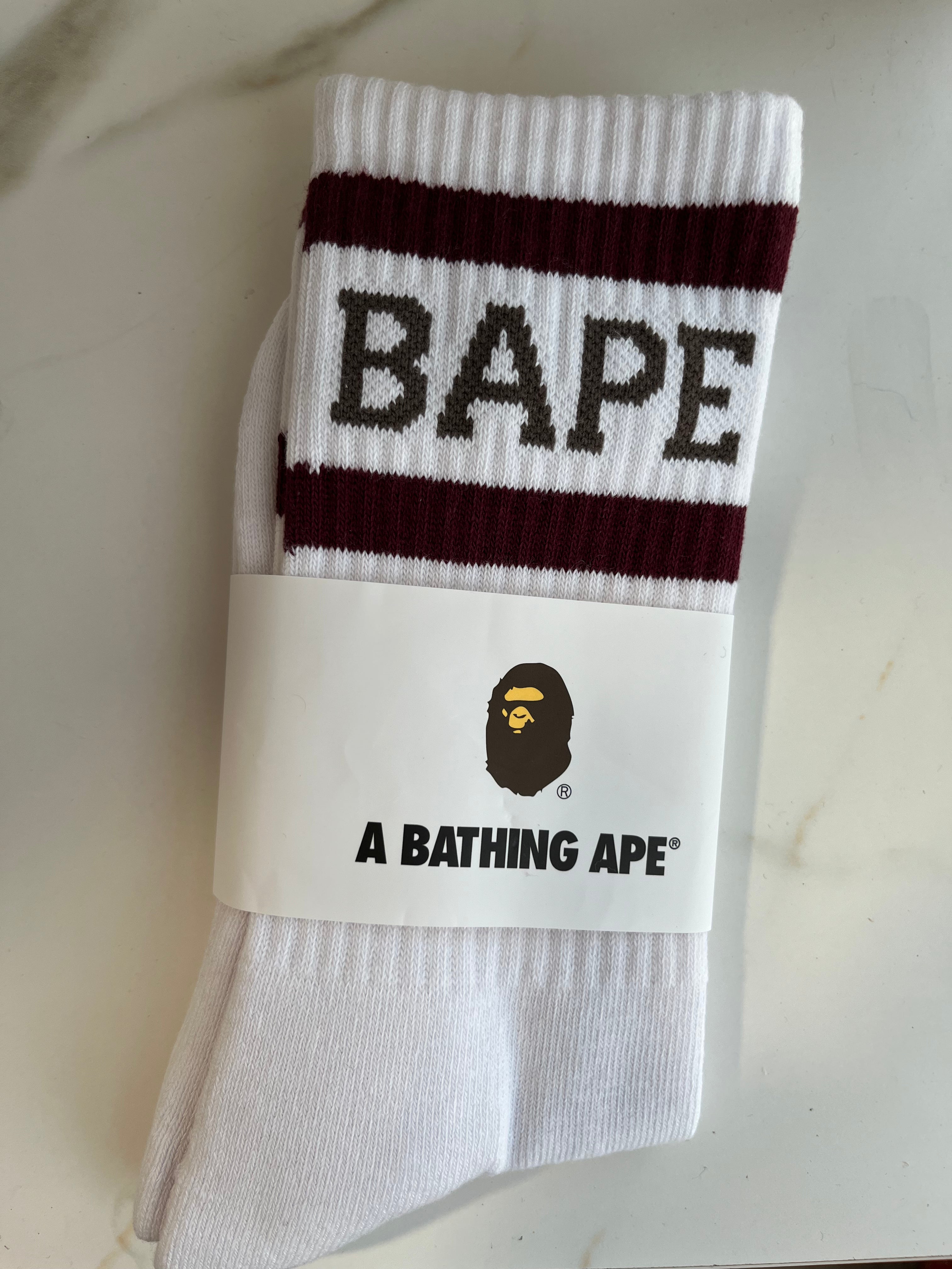 Bape socks brown logo/ burgundy stripes