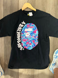 Bape tee black a bathing ape side logo pink/ light blue