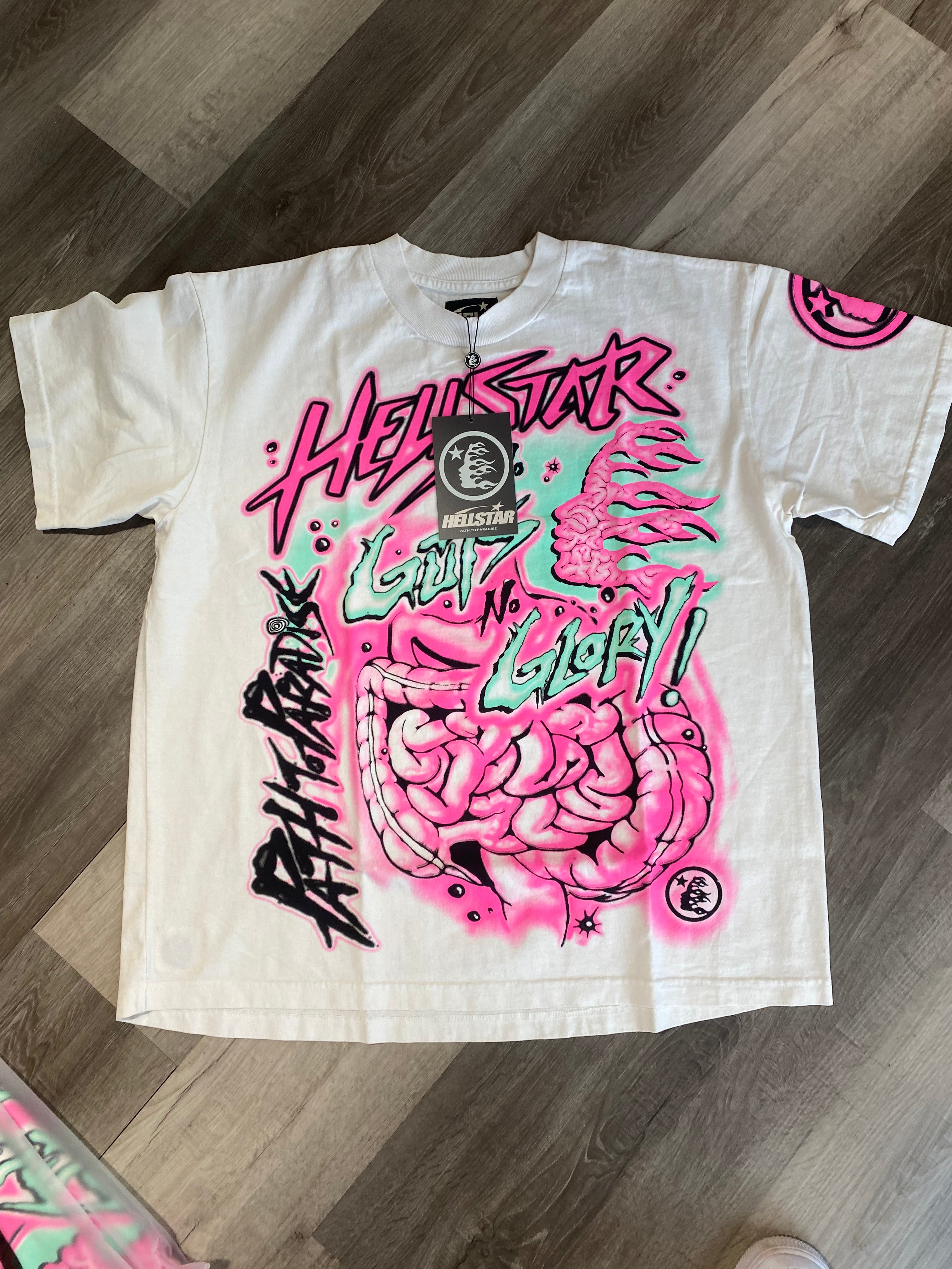 Hellstar tee “No Guts Glory” white/ pink
